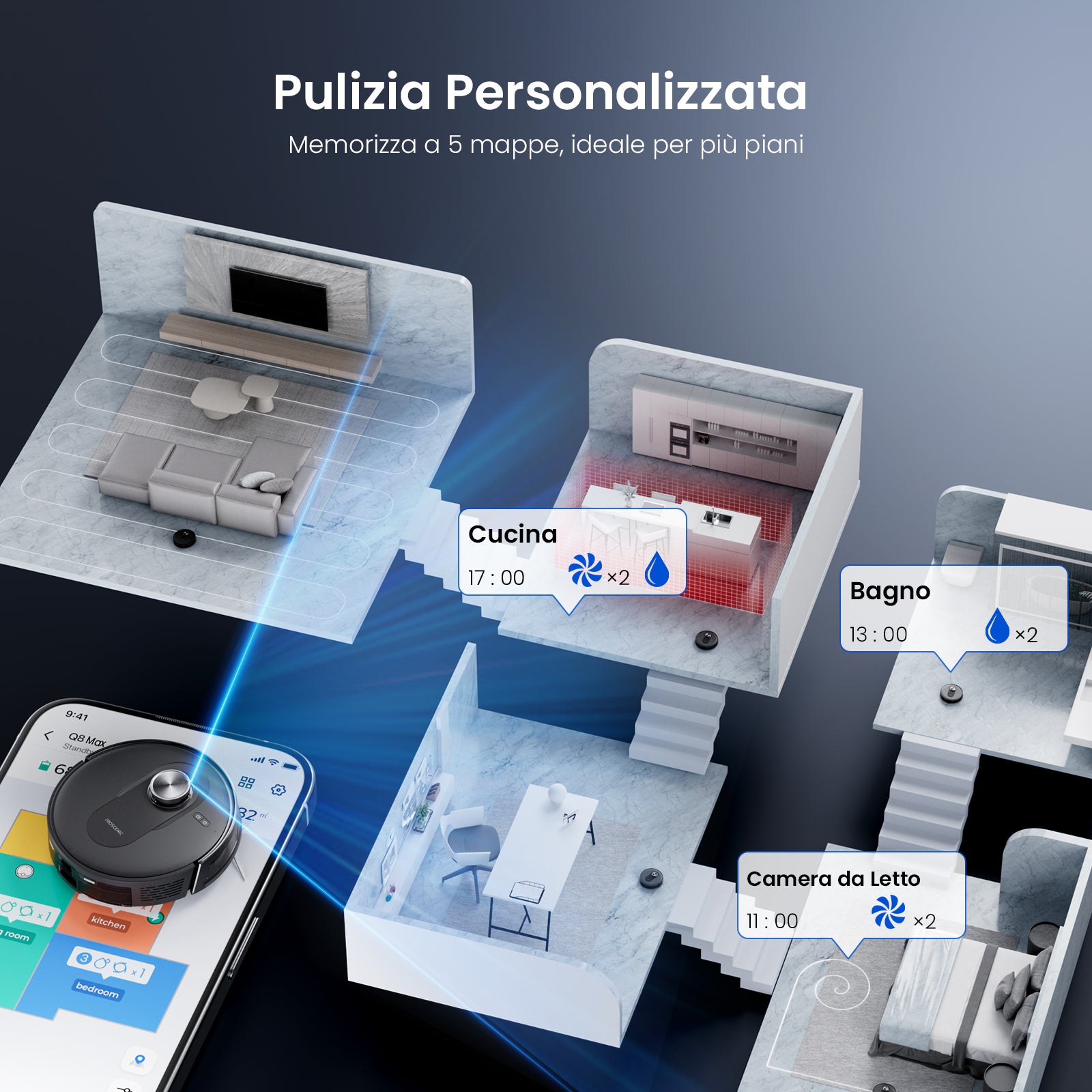 Proscenic Q8 Max+ Robot 2-in-1: Aspirazione 8000Pa e LiDAR